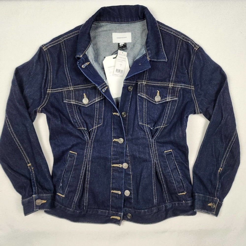 ✅ NWT $328 Current / Elliott Corset Trucker Denim Jean Jacket Blue Women Size 1